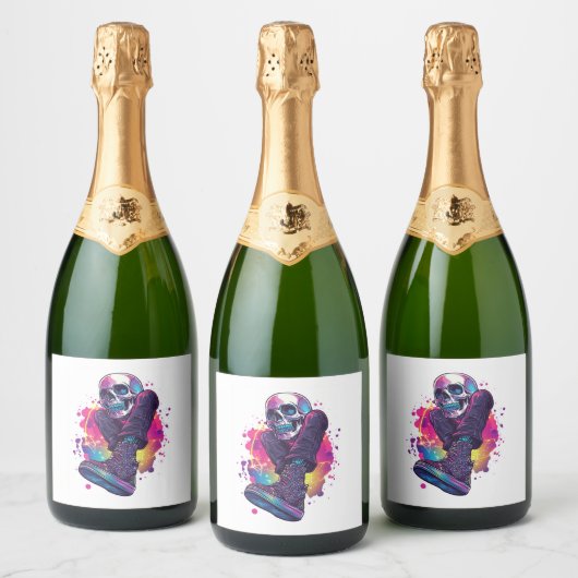 Boogie Botten - Funny 70s Disco Skull Sparkling Wijnetiket (Flessen)
