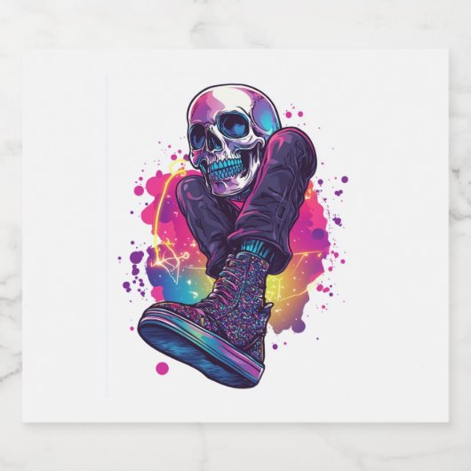 Boogie Botten - Funny 70s Disco Skull Sparkling Wijnetiket (Enkel label)