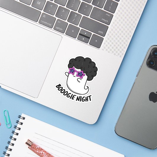 Boogie Nacht Grappig Halloween Ghost Pun Sticker (Laptop met iPhone)