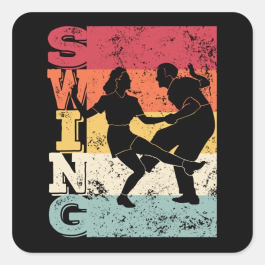 Boogie Woogie Swing Dancing Retro Colors  Vierkante Sticker (Voorkant)