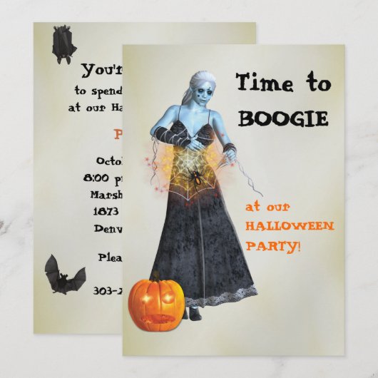 Boogie Zombie Witch Halloween Party Uitnodiging (Voorkant / Achterkant)