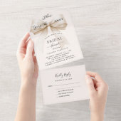 Boogknoop beige crème Vrijgezellenfeest rsvp All In One Uitnodiging (Afscheurbaar)