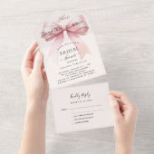 Boogknoop roze beige crème Vrijgezellenfeest rsvp All In One Uitnodiging (Afscheurbaar)