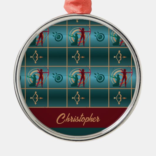 Boogschieten Boog en Pijl - Groen Patroon Metalen Ornament (Voorkant)