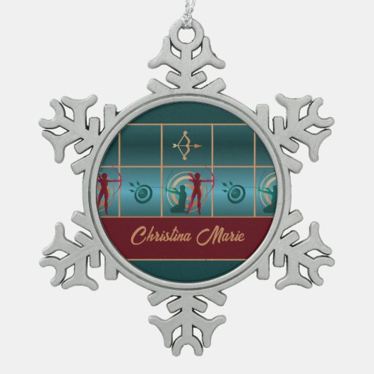 Boogschieten Boog en Pijl - Groen Patroon Tin Sneeuwvlok Ornament (Voorkant)