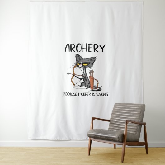 Boogschieten omdat moord fout is Grappige kattenbo Wandkleed (In situ)