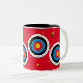 Boogschieten Pijlen en Doelen, Fun Bow Schieten Tweekleurige Koffiemok (Voorkant rechts)