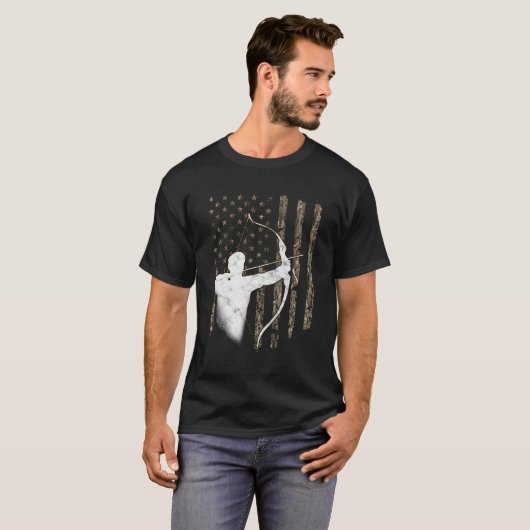 Boogschieten Recurve Lange Boog Amerikaanse Vlag C T-shirt (Voorkant volledig)