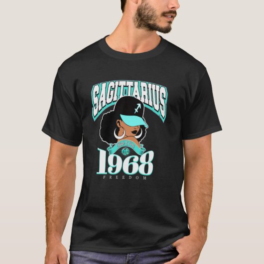 Boogschutter 1968 Turquoise Verjaardag Afro Dieren T-shirt (Voorkant)