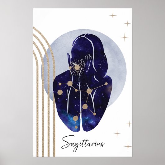 Boogschutter Blauw Vrouwelijk Zodiac Design Poster (Voorkant)