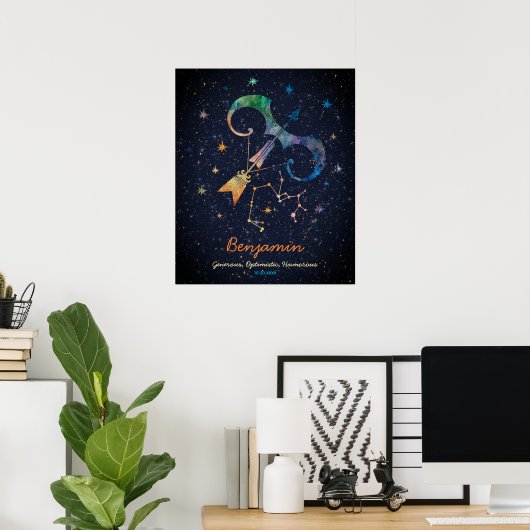 Boogschutter Constellatie Zodiac Waterverf Galaxy Poster (Thuiskantoor)