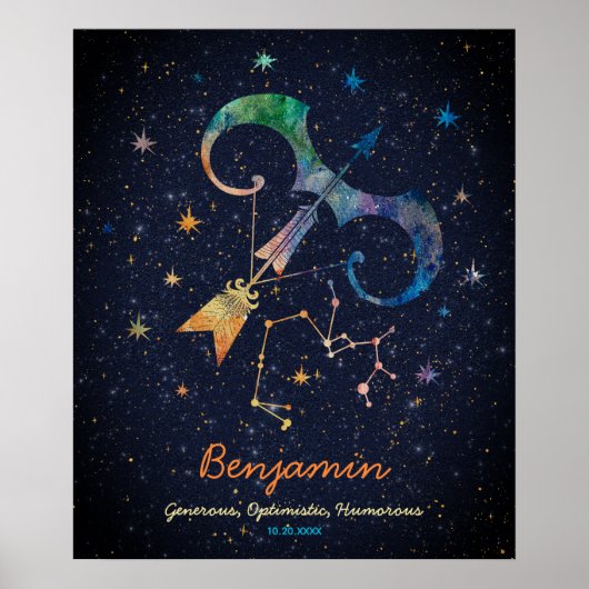 Boogschutter Constellatie Zodiac Waterverf Galaxy Poster (Voorkant)