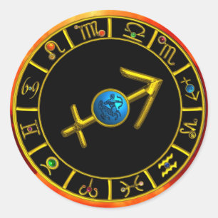 BOOGSCHUTTER EN GOUDEN STERRENBEELD VERJAARDAG TEK RONDE STICKER