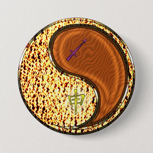 Boogschutter & Houten Aap Ronde Button 7,6 Cm (Voorkant)