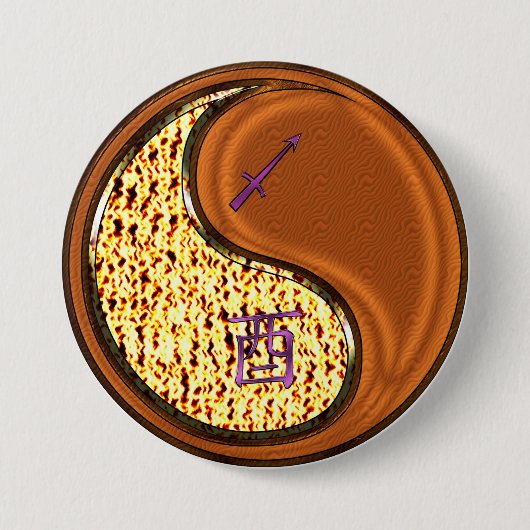 Boogschutter & Houten Haan Ronde Button 7,6 Cm (Voorkant)