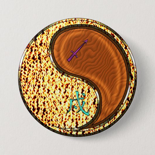 Boogschutter & Houten Hond Ronde Button 7,6 Cm (Voorkant)