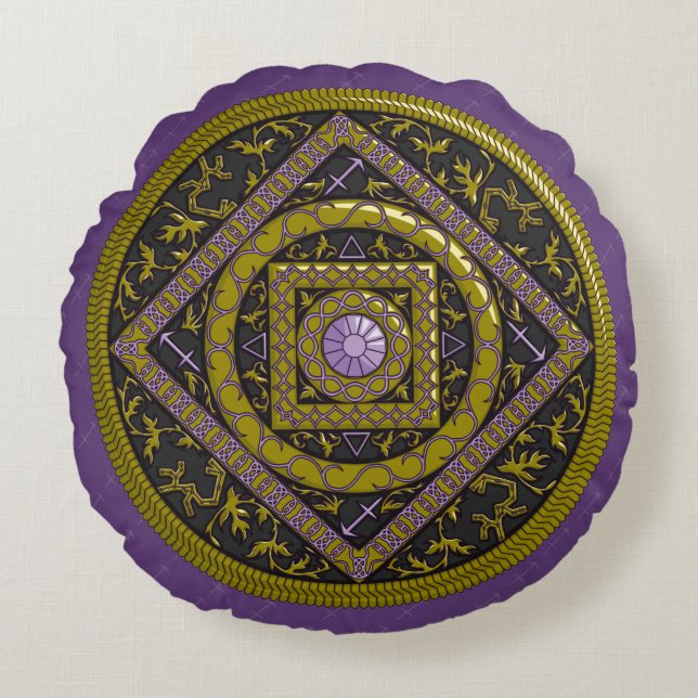 Boogschutter mandala rond kussen (Voorkant)