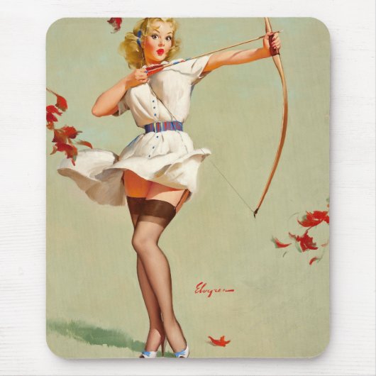 Boogschutter Pin-Up Meisje Muismat (Voorkant)
