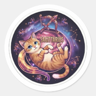 Boogschutter Schattige Kat Zodiac Astrologisch Tek Ronde Sticker