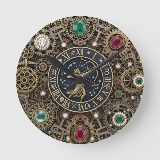 Boogschutter sterrenbeeld Klok, Steampunk, edelste Ronde Klok (Voorkant)