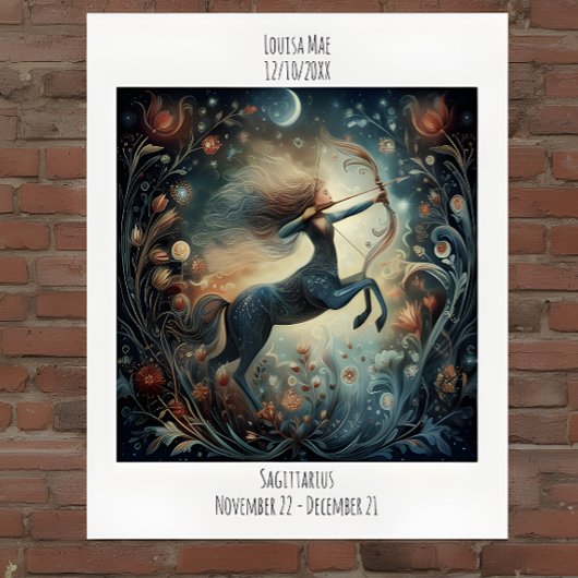 Boogschutter Zodiac Astrologie Naam & Verjaardag Poster