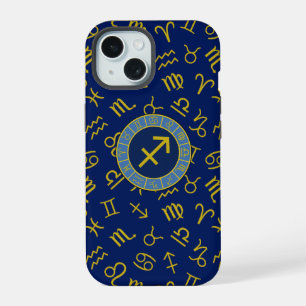 Boogschutter Zodiac + Astrologie Symbolen PTN Gld iPhone 15 Case