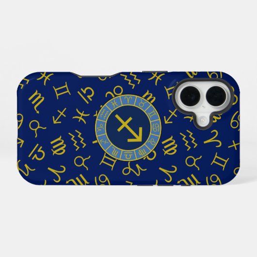 Boogschutter Zodiac + Astrologie Symbolen PTN Gld  iPhone 16 Hoesje (Achterkant horizontaal)
