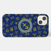 Boogschutter Zodiac + Astrologie Symbolen PTN Gld iPhone Hoesje (Achterkant horizontaal)