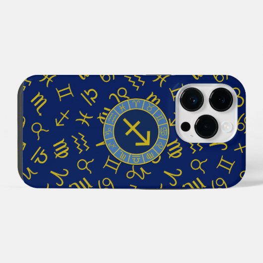 Boogschutter Zodiac + Astrologie Symbolen PTN Gld  iPhone Hoesje (Achterkant horizontaal)