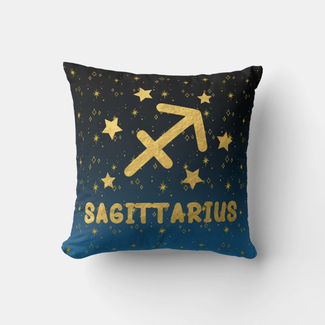 Boogschutter Zodiac Blauw en Goud Sierkussen (Voorkant)