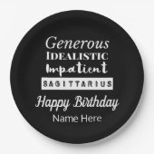 Boogschutter Zodiac Fun Kenmerken Verjaardag Papieren Bordje (Voorkant)