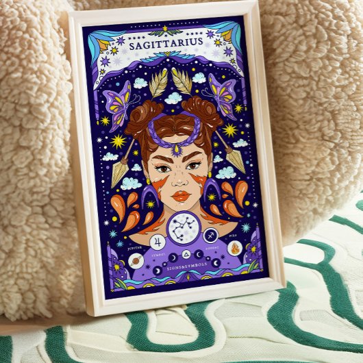 Boogschutter Zodiac Sign Blue Poster - Avontuurlij