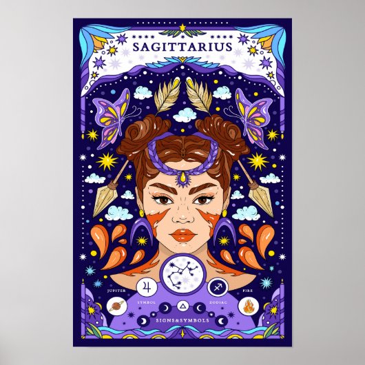 Boogschutter Zodiac Sign Blue Poster - Avontuurlij (Voorkant)
