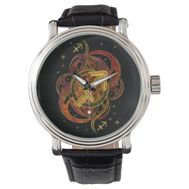 Boogschutter Zodiac Sign Vuurelement Horloge (Voorkant)