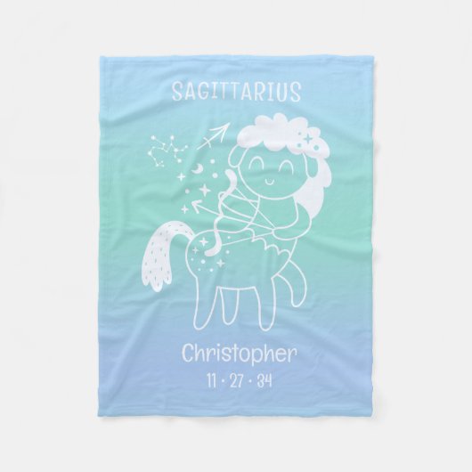 Boogschutter Zodiac Ster Naam Geboorte Datum Blauw Fleece Deken (Voorkant)