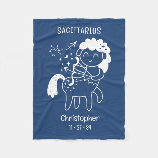 Boogschutter Zodiac Ster Naam Geboorte Datum Blauw Fleece Deken (Voorkant)