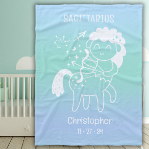 Boogschutter Zodiac Ster Naam Geboorte Datum Blauw Fleece Deken