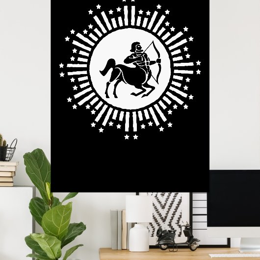 Boogschutter Zodiac Symbool met Starburst Poster (Thuiskantoor)