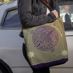 Boogschutter Zodiac Teken Paarse en witte Mandala Tote Bag