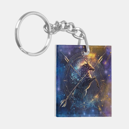 Boogschutter Zodiac Teken Waterverf Ontwerp Sleutelhanger (Voorkant Links)