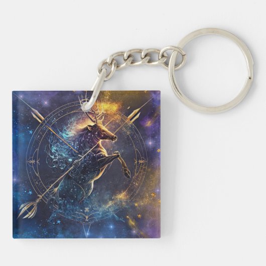 Boogschutter Zodiac Teken Waterverf Ontwerp Sleutelhanger (Achterkant)