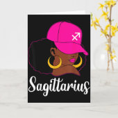 Boogschutter Zwarte Meisje Roze Pet Zodiac Verjaar Kaart (Gele Bloem)
