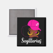 Boogschutter Zwarte Meisje Roze Pet Zodiac Verjaar Magneet (Voorkant / Achterkant)