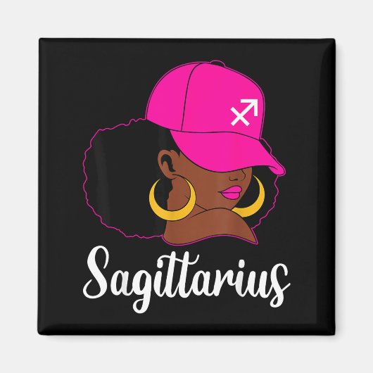Boogschutter Zwarte Meisje Roze Pet Zodiac Verjaar Magneet (Voorkant)