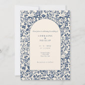 boogstijl Blauwe crème Bloemen bruiloft Kaart (Voorkant)