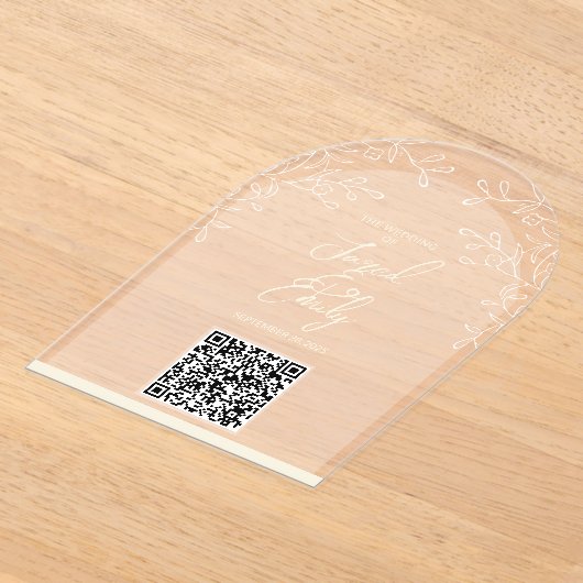Boogstijl Bloemen bruiloft QR Code Uitnodiging (Laagn)