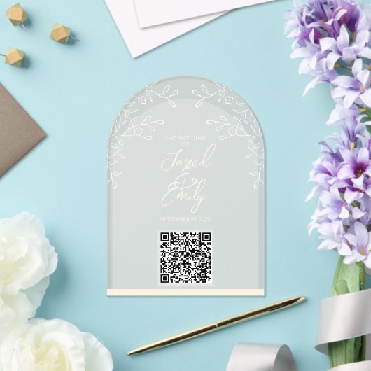 Boogstijl Bloemen bruiloft QR Code Uitnodiging (Insitu (Huwelijk))