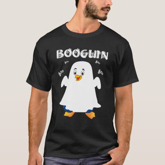 Booguin Halloween Penguin in Ghost Costume Funny T-shirt (Voorkant)