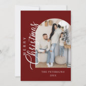 Boogvorm Bourgondische foto Kerstmis Groet Feestdagenkaart (Voorkant)