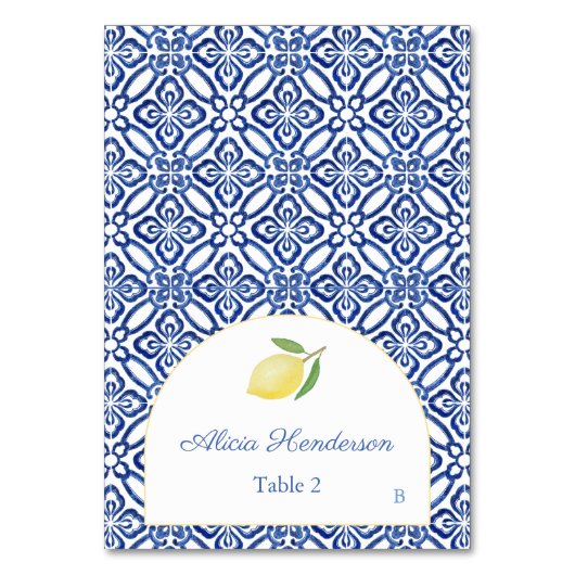 Boogvorm Citroen Blauwe Tegels Trouwplaats Kaart (Voorkant)